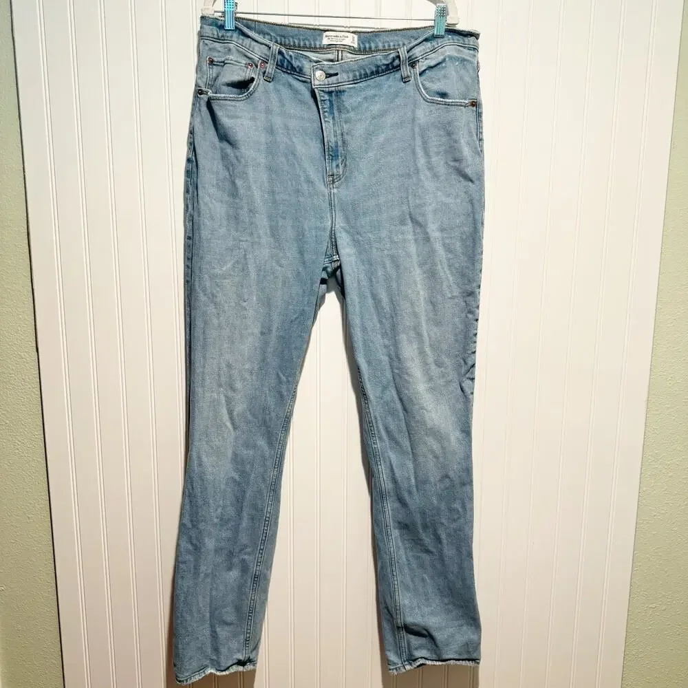 Abercrombie Fitch 90s Slim Straight Jeans Crossover Waist Size 18 Long - Picture 2 of 7